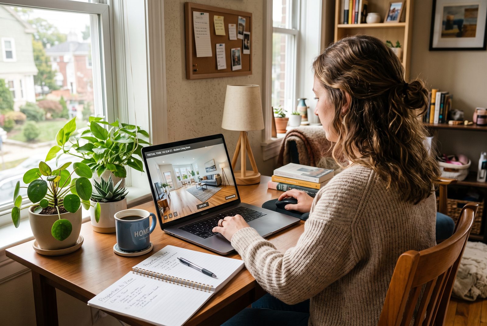 Someone browsing a virtual home tour on a laptop
